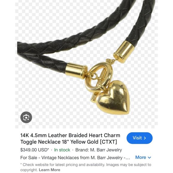 Gorgeous 14K Gold Heart Toggle Genuine Leather Necklace - Picture 7 of 7
